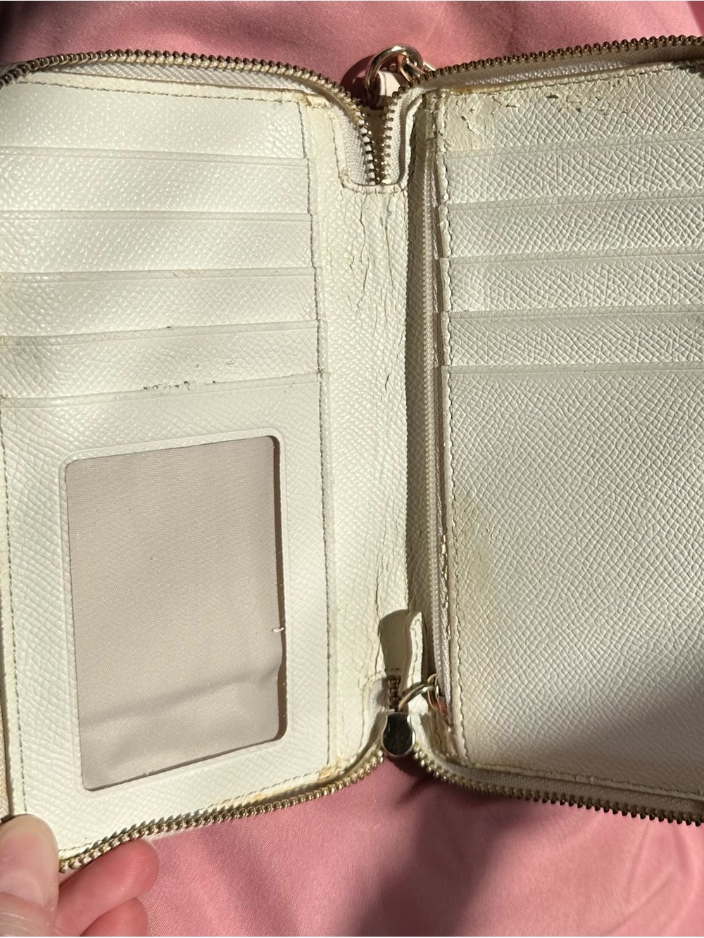 Coach Chalk Embossed Signature Leather Double Zip Wristlet Wallet White - Picture 9 of 10